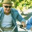 photo of a senior couple riding bikes
